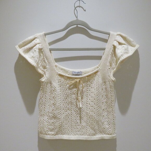 HAUTE HIPPIE Crochet Knit Milkmaid Coquette Ribbon Top Cotton Cottagecore Boho - Picture 2 of 12